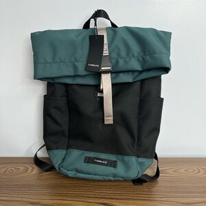 TIMBUK2 Backpack Tuck Pack Black Green Roll Top Travel Computer Messenger Bag